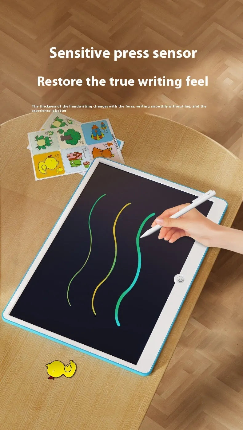 19-inch LCD children's drawing board with rechargeable battery in blue and white frame