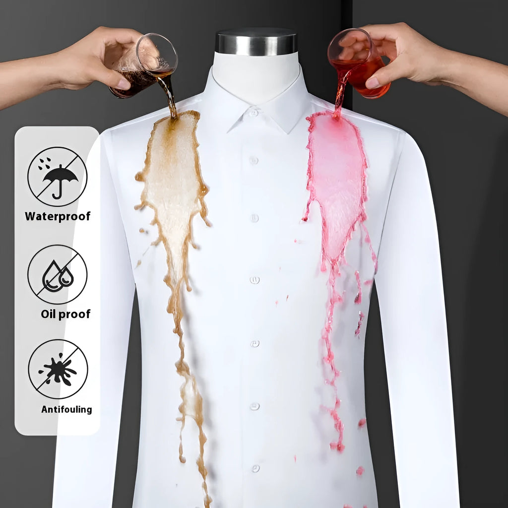 Men's slim fit square collar business shirt in bamboo fibre fabric, available in long and short sleeve styles.