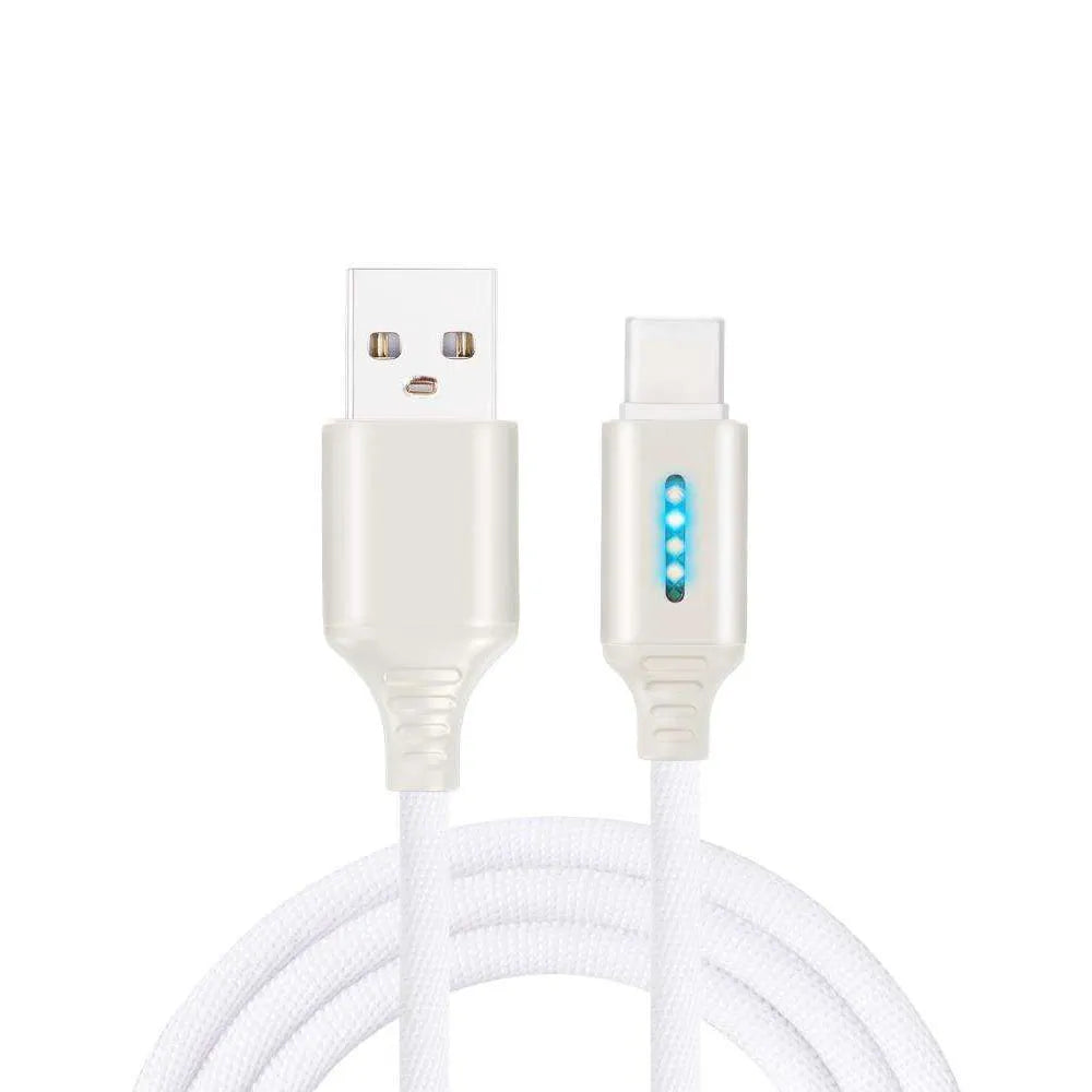 Fabric braided USB charging cable in black, 1 metre long with USB and device connectors