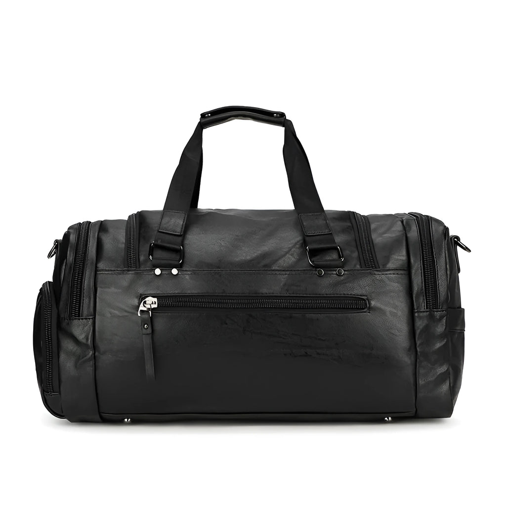 Black large capacity PU fabric travel shoe bag for luggage organisation.