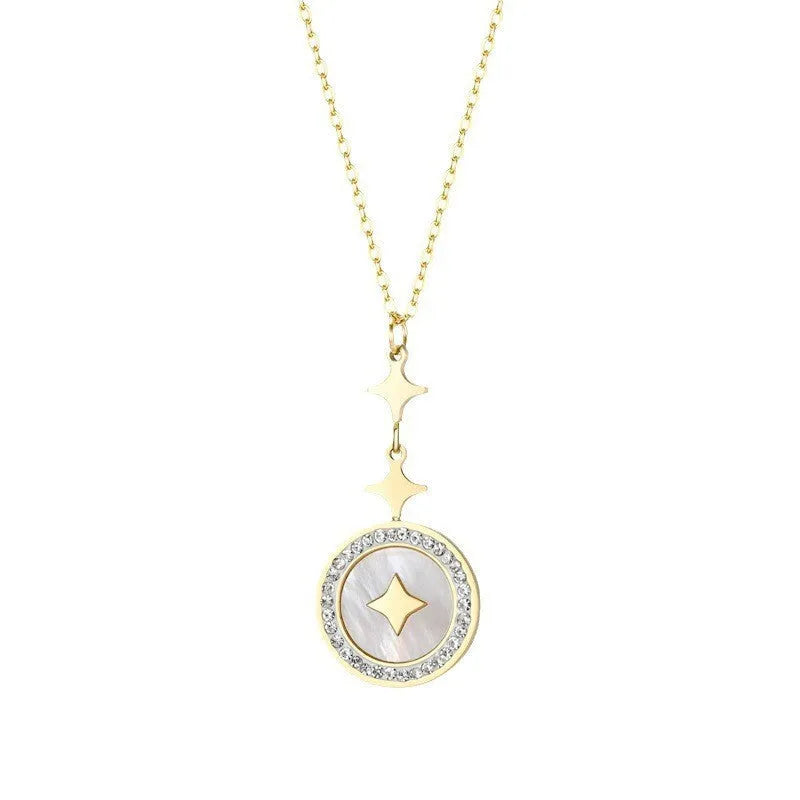 Women's titanium steel necklace with six-pointed star geometric pendant on O-ring chain