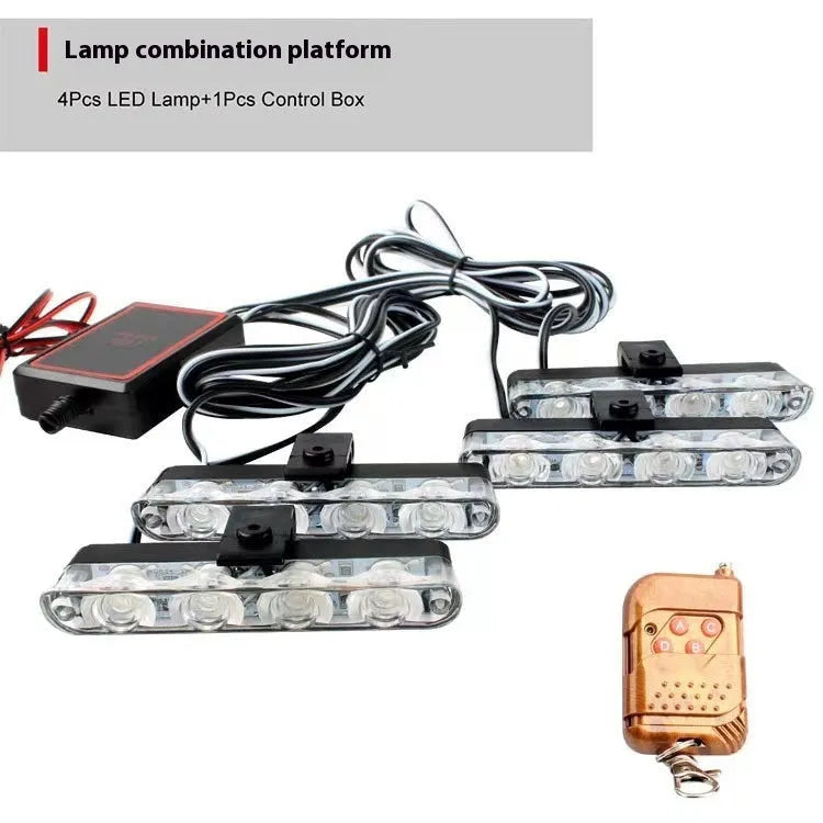 Four-in-one 16 LED car strobe warning light set with wireless remote, 12V ABS universal fit