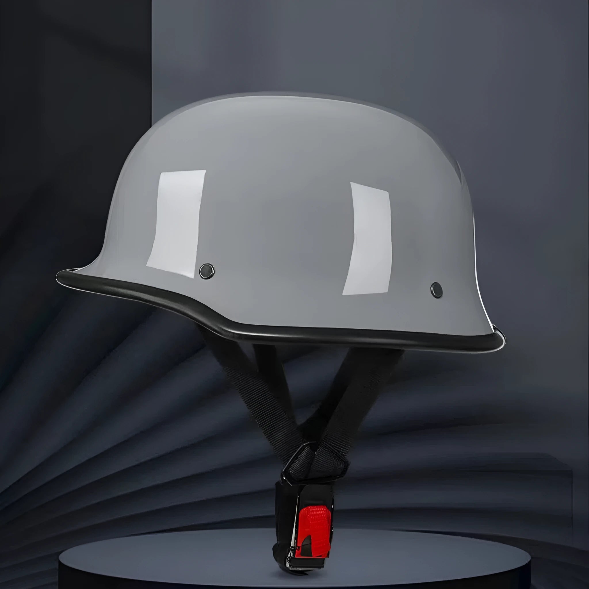 Men's retro motorcycle helmet in matte black ABS construction, side view on white background