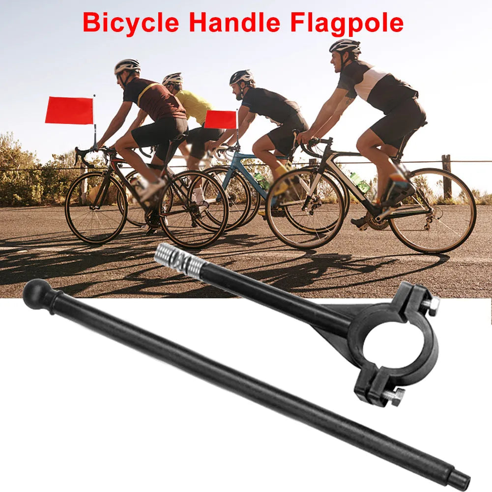 Small square polyester cycling flag on a plastic handlebar pole for bikes or promotions.