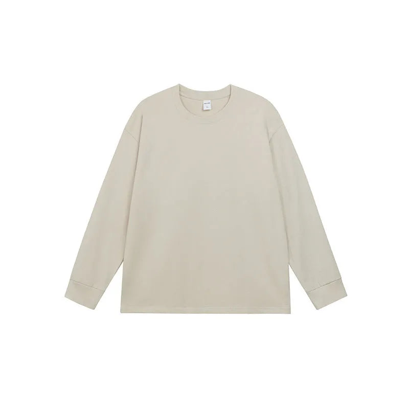 Men's loose-fit pure cotton long-sleeved T-shirt shown in a solid colour, with a pullover design.