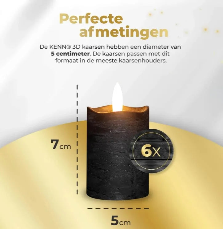 Black pillar-shaped LED candle with a flickering flame effect, measuring 5cm wide by 7cm tall.