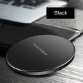 Ultra-thin black wireless charging base with 9V fast charging capability for QI devices