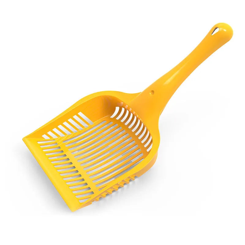 PP plastic cat litter scoop in red, yellow or blue, shown in small and medium sizes