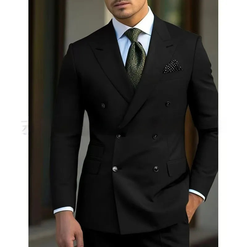 Men's light business style two-piece suit in regular thickness with chemical fibre cotton blend fabric