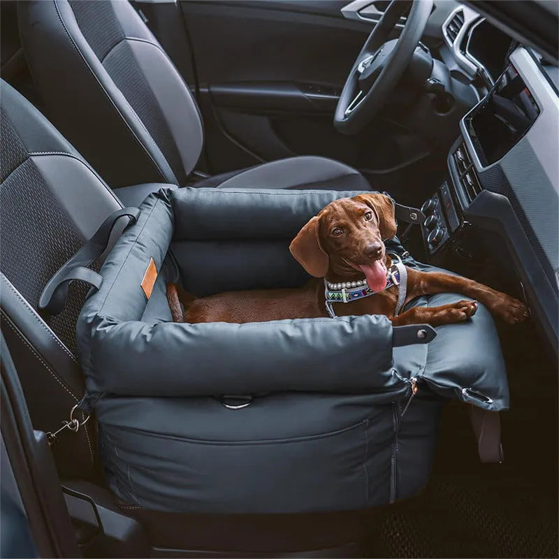 Green removable washable dog car nest with waterproof PU base, shown in a car boot