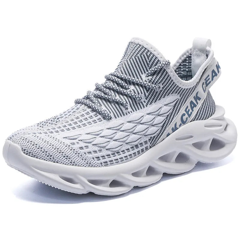 Blade mesh sports and leisure running shoes in solid colour, low-top with round toe and lace-up fastening