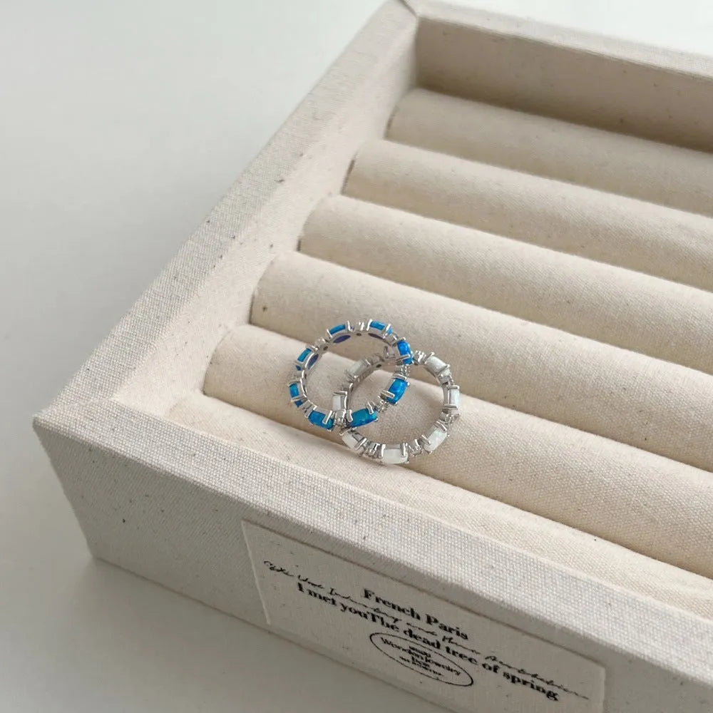 S925 sterling silver opal ring for women, U-shaped setting, opal white colour, electroplated finish, size 7