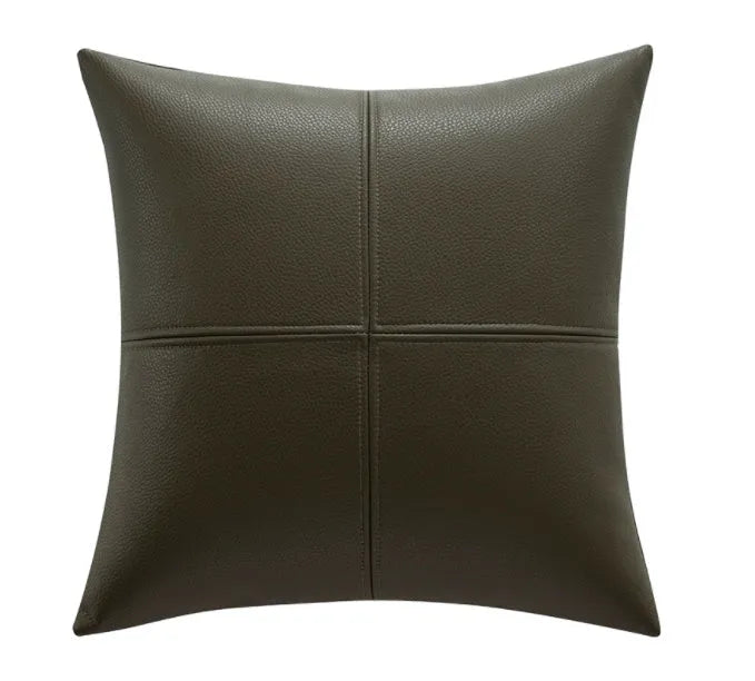 Solid colour soft cowhide leather pillow cover in a Nordic style, shown in a neutral tone.