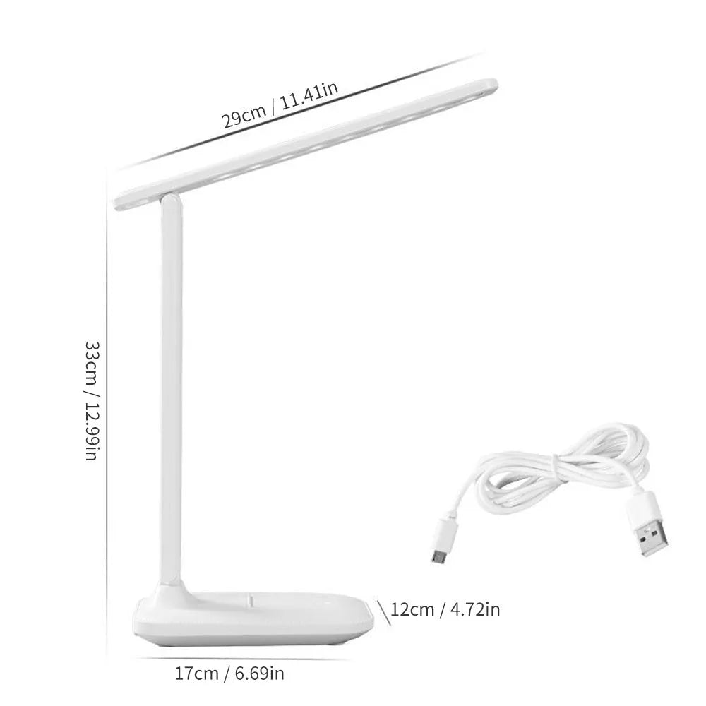 White plastic USB rechargeable bedside lamp with touch dimming for children's bedrooms.