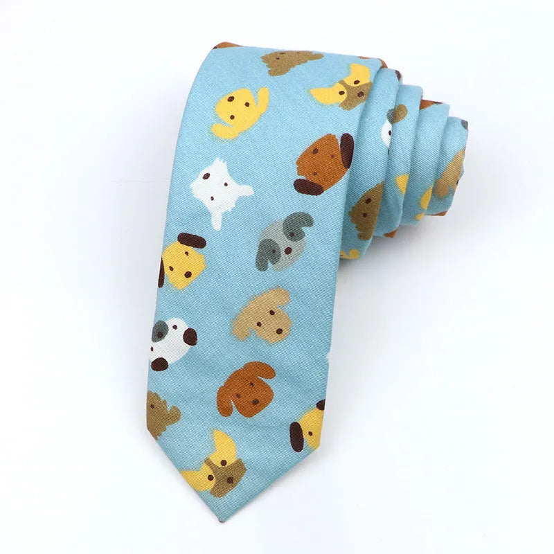 Men's narrow cotton bow tie with printed cartoon patterns in Korean casual style