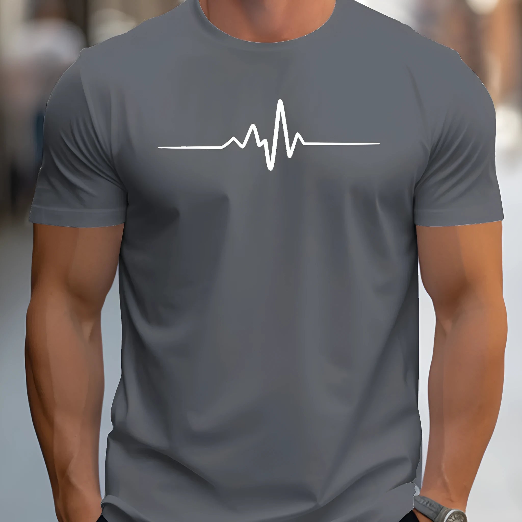 Men's 3D pattern t-shirt with loose fit and short sleeves in polyester blend fabric