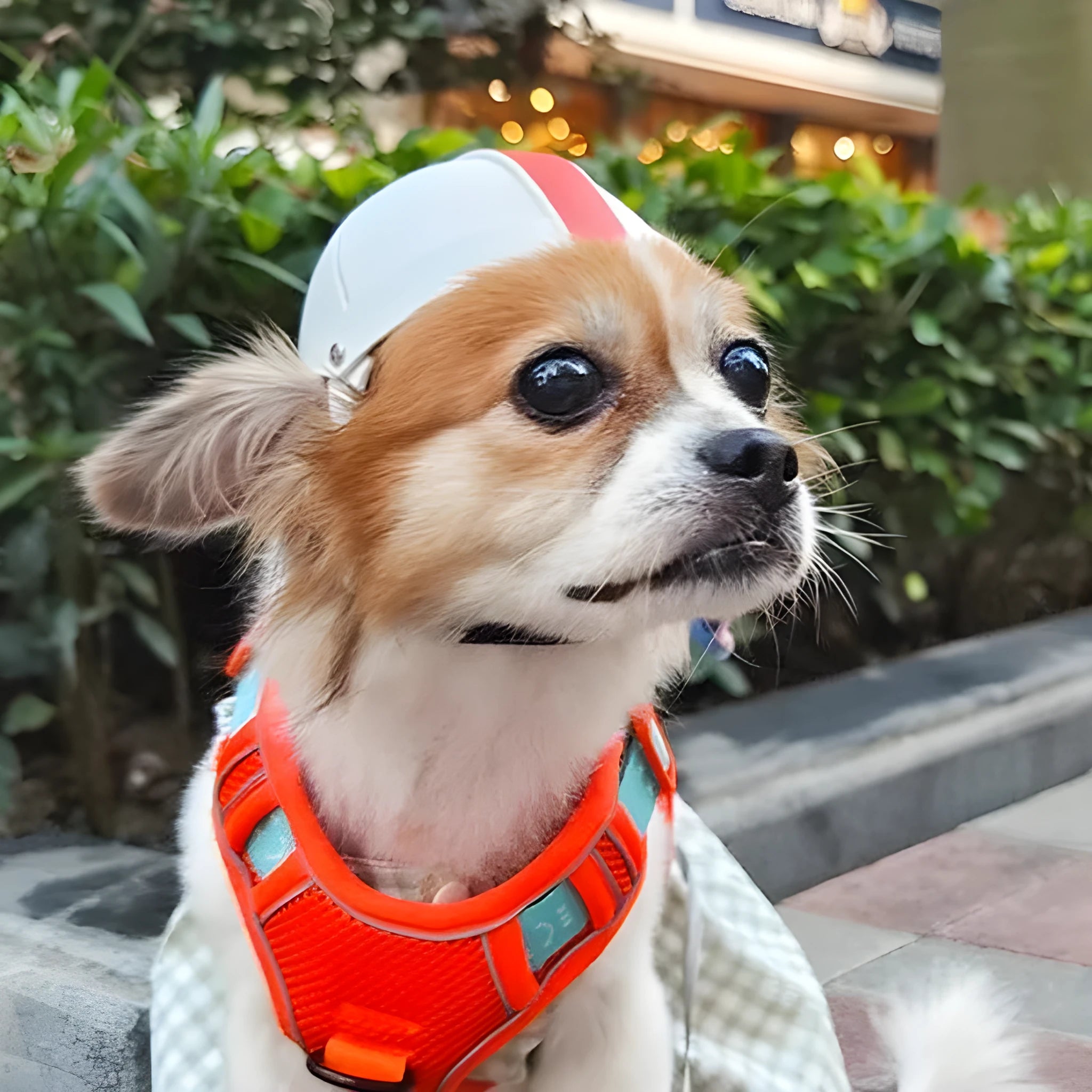 Pet motorcycle safety helmet for small dogs and cats in white orange colour