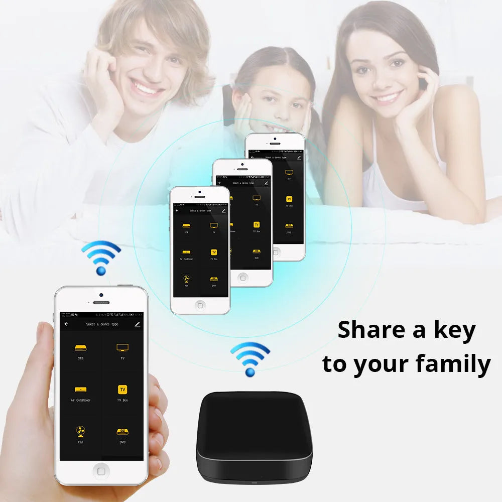 Black voice control universal infrared remote with WiFi connectivity