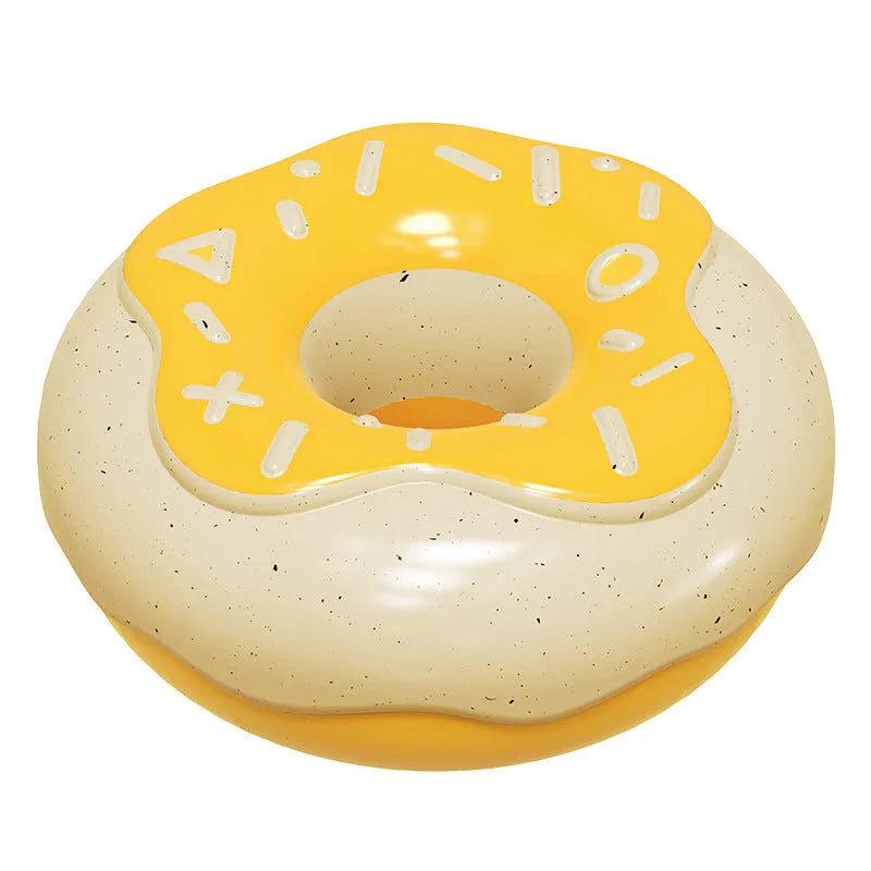 Soft pink, yellow and chocolate TPR donut-shaped dog chew toy for molar teeth cleaning