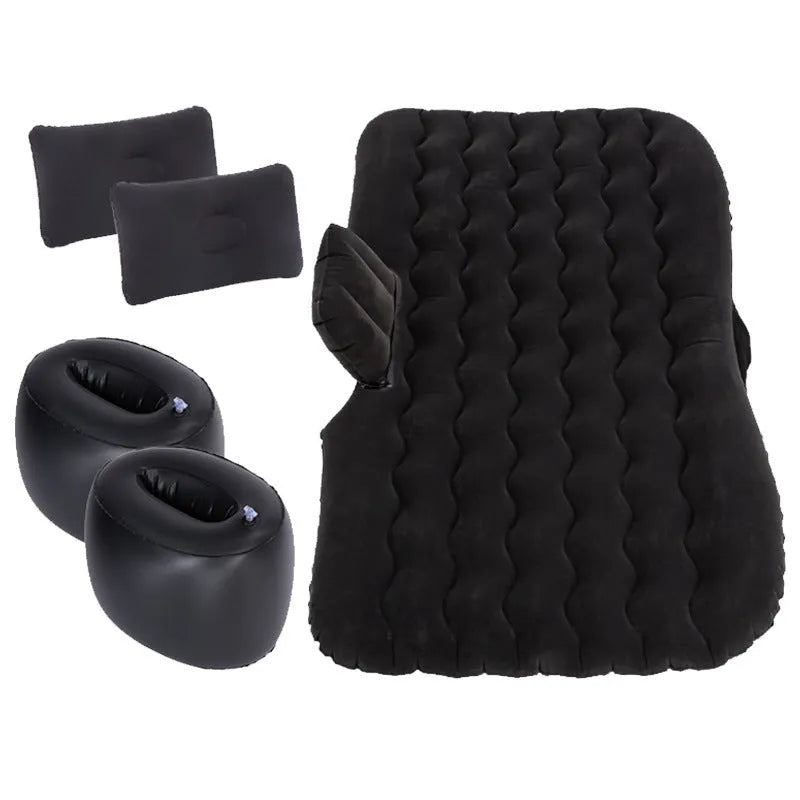 Blue car inflatable mattress with two pillows folded for storage, 135x70cm