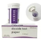 Bottle of 50 chlorine dioxide test strips for waste water detection, range 0-1000mg/L.