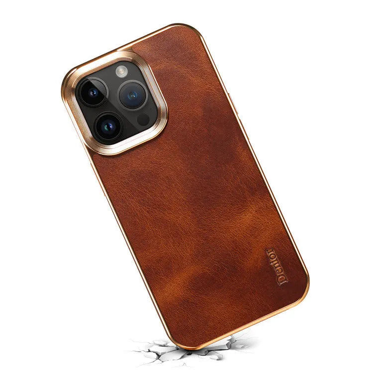Handmade vintage leather iPhone case in black, brown, navy blue, or wine red