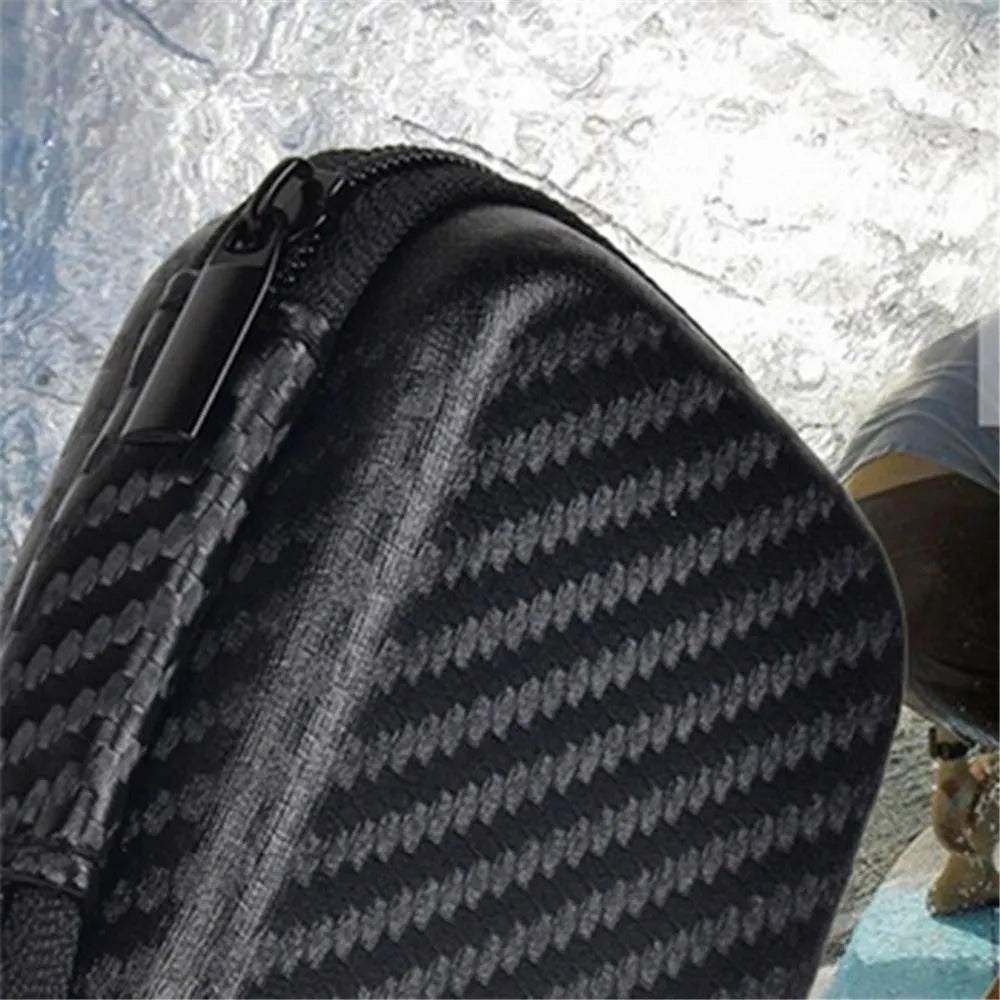 Mini black travel storage case for GoPro and action cameras, compact size 7.5cm x 5.5cm x 2.5cm