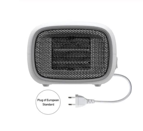 Mini ceramic heater with compact dimensions and green, white, or yellow colour options