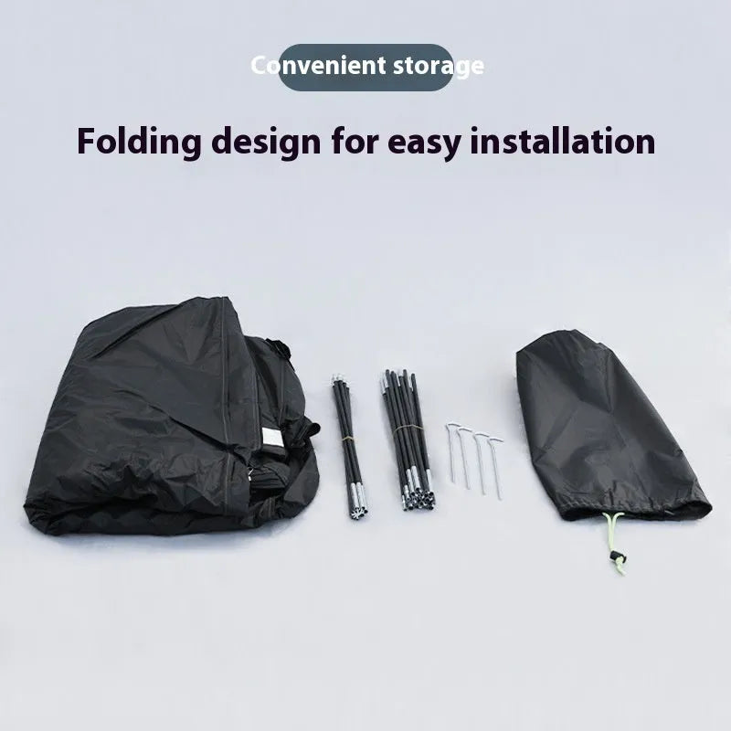 Black outdoor bicycle storage tent providing covered parking for 2-3 bicycles with dimensions 185cm x 65cm x 165cm