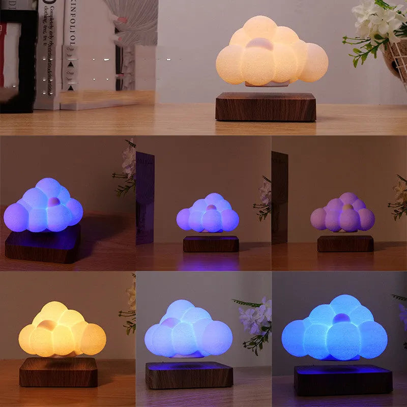 Magnetic levitation cloud lamp with 3D-printed floating cloud, warm white light, and touch control base