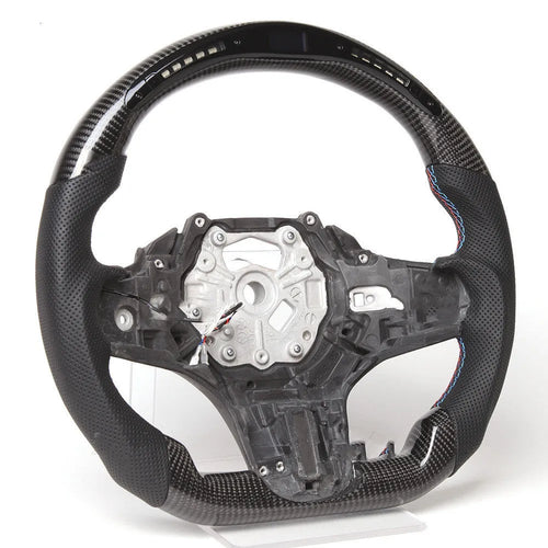 Black carbon fibre steering wheel for BMW with LED display and multifunction buttons
