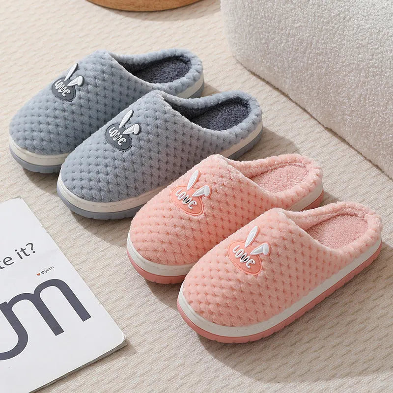 Women's rabbit plaid artificial fur house slippers with non-slip rubber soles in multiple colours