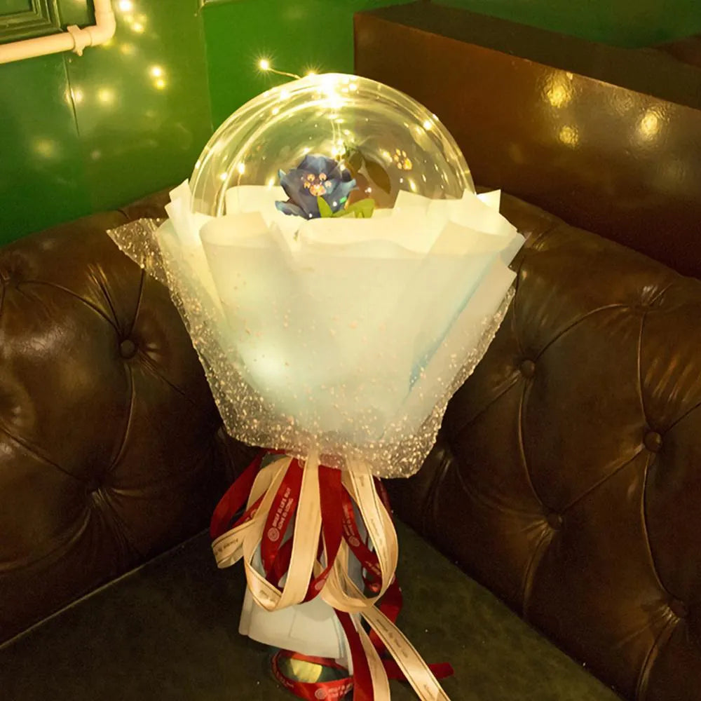 DIY LED luminous balloon rose bouquet set with transparent Bobo balls and LED lights on artificial flowers