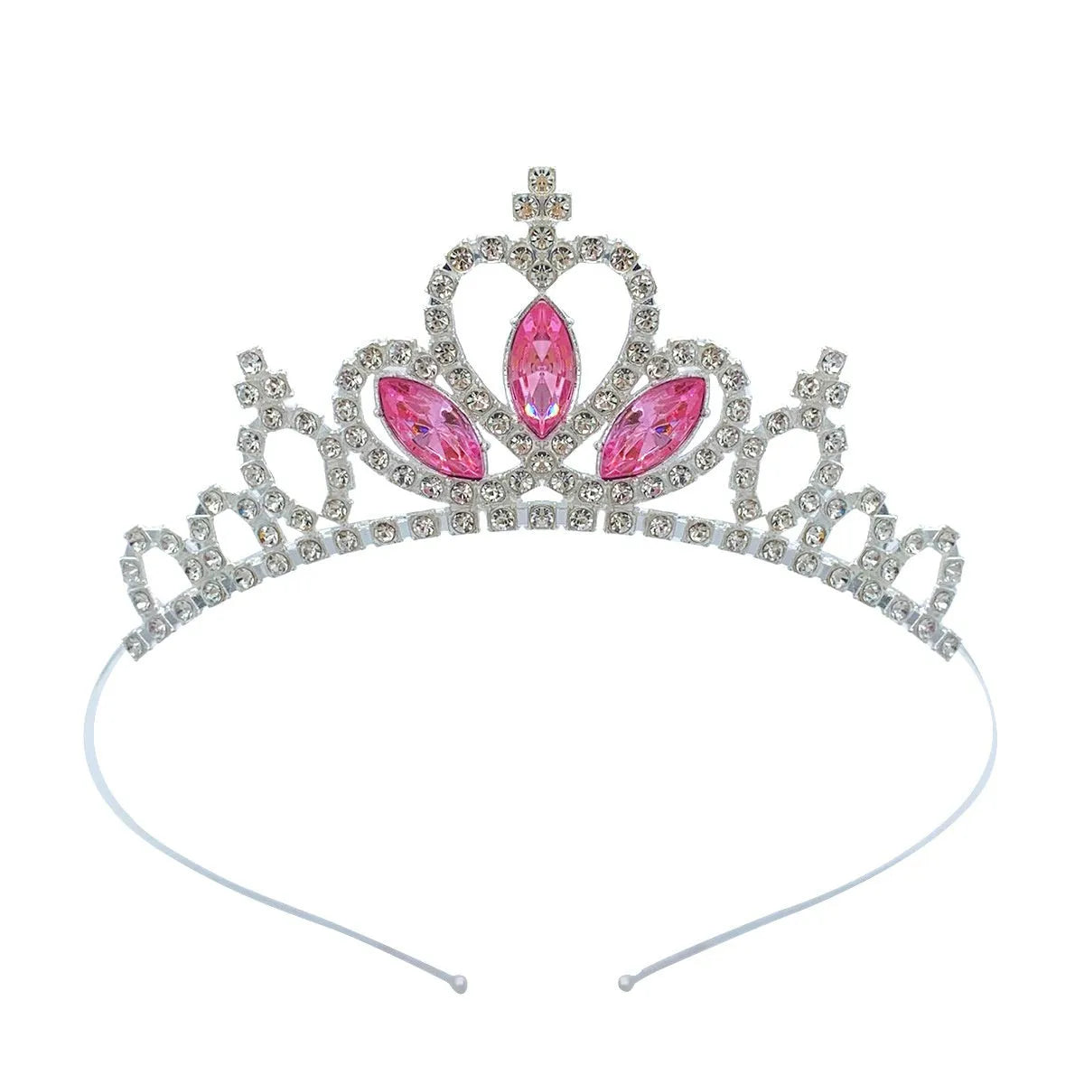 Girl's electroplated alloy princess crown headdress in gold and silver colour variations for birthday parties