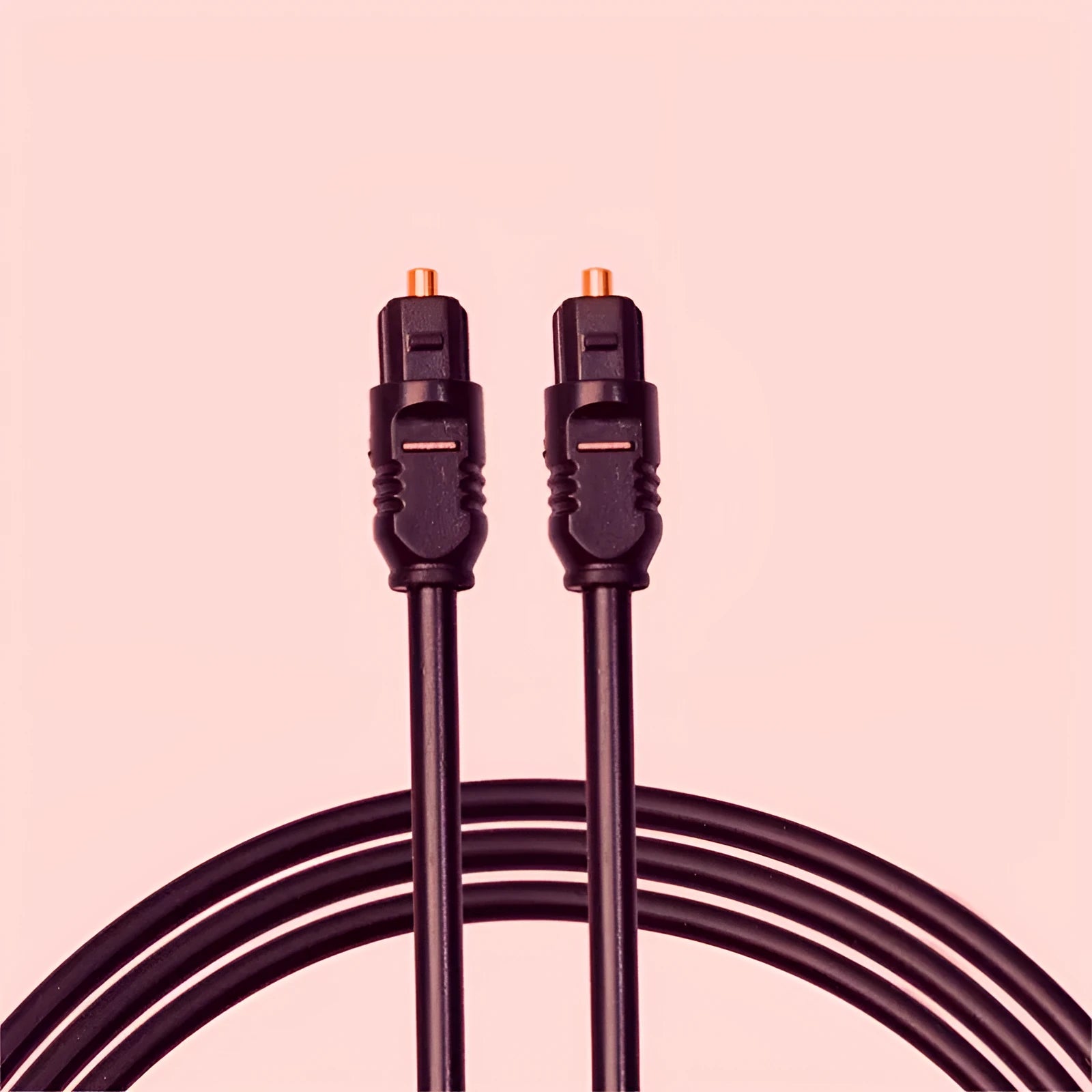 Black Toslink digital optical audio cable with square connectors, 2 metres long