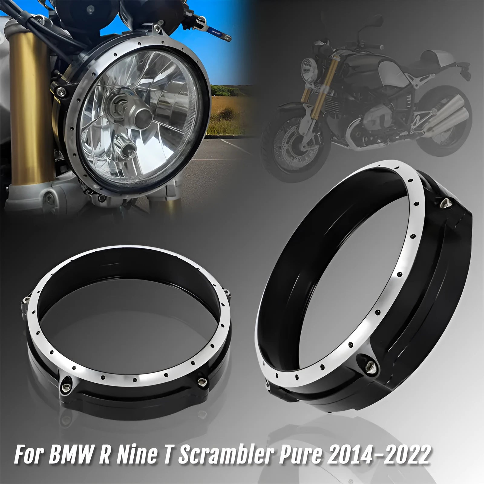 Black CNC aluminium headlamp cover for BMW R NINE T Scrambler motorcycle 2014-2017