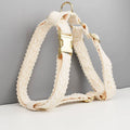 Lace pet wedding vest and collar set with floral decorations on dog model
