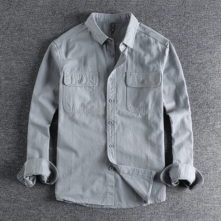 Men's loose fit long sleeve polyester shirt in cardigan style available in four colours
