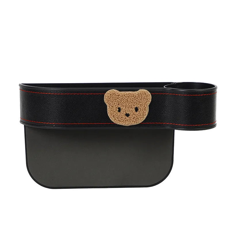 Car seat gap storage box with cartoon bear pattern for organising vehicle interior