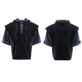 Men's black polyester hooded sports jacket with three-dimensional stitching and matching trousers