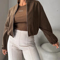 Women's off-shoulder lantern sleeve jacket in polyester fabric, brown colour