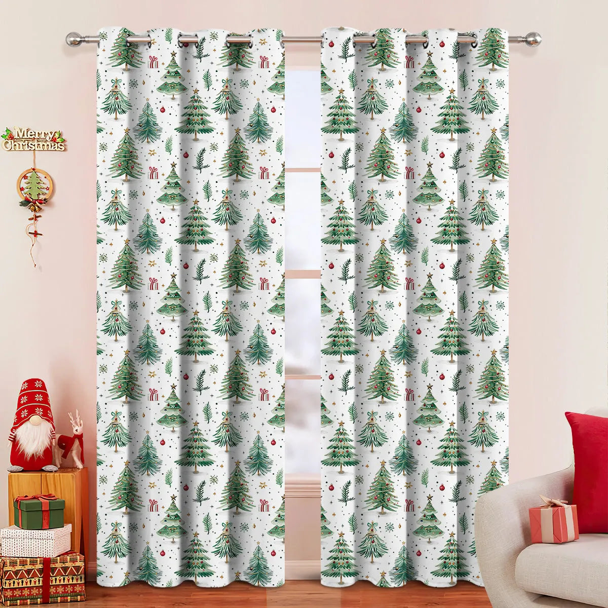 Christmas forest punching pattern polyester shading curtain showing decorative holes and modern design