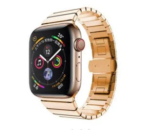 Stainless steel metal watch strap with butterfly buckle for Apple Watch in multiple colour options