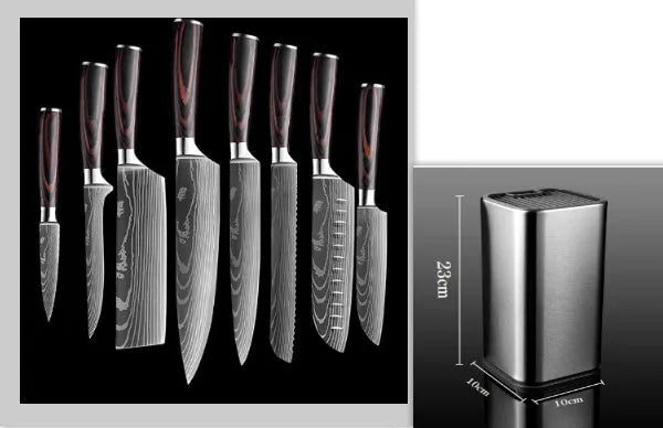 Chef knife with laser Damascus patterned blade and colour steel handle, length 30cm