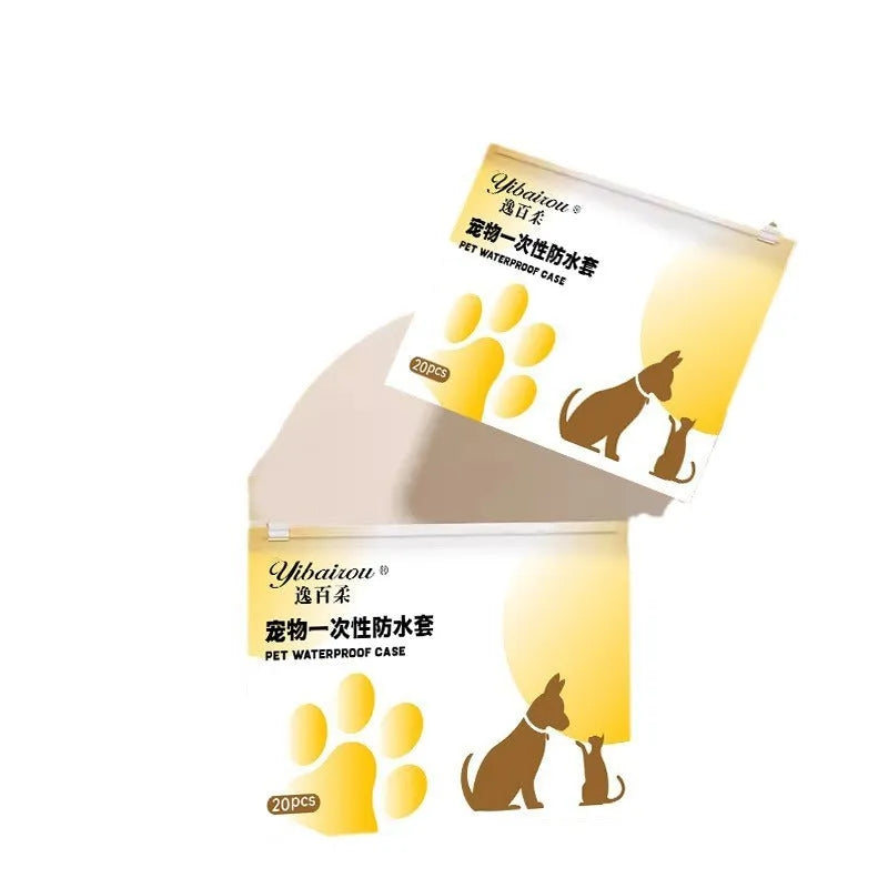 White disposable waterproof shoe covers for dogs in S and M sizes with non-slip feature