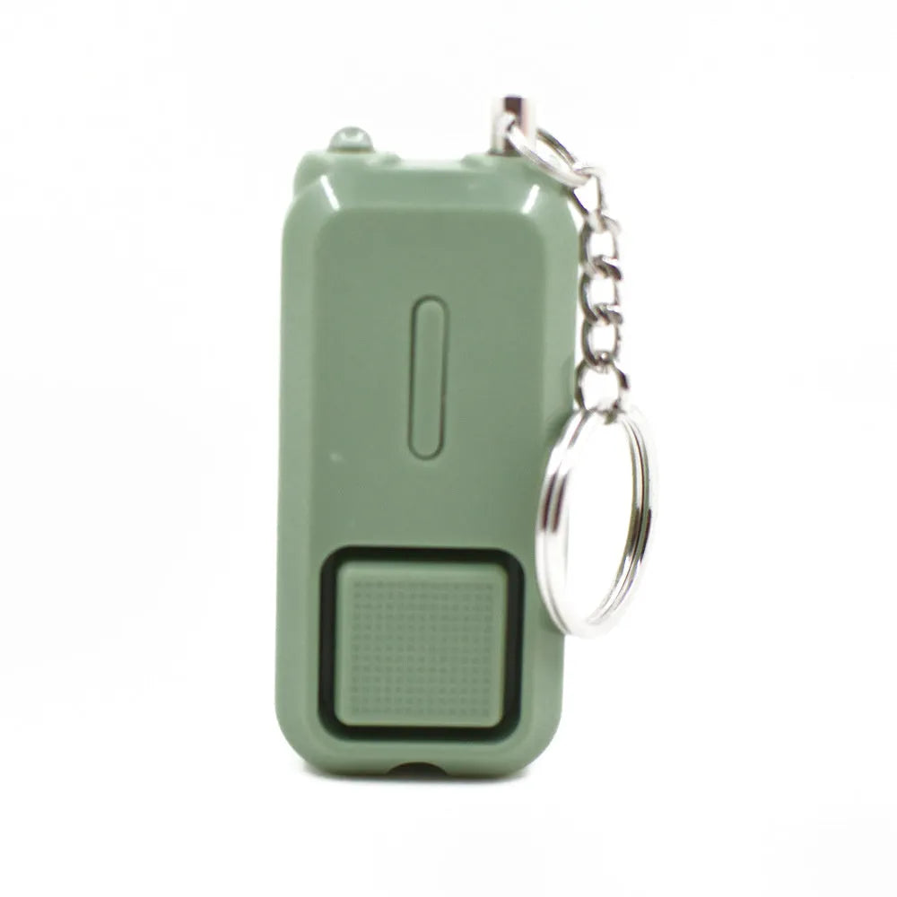 Compact pink personal security alarm showing dimensions and colour options
