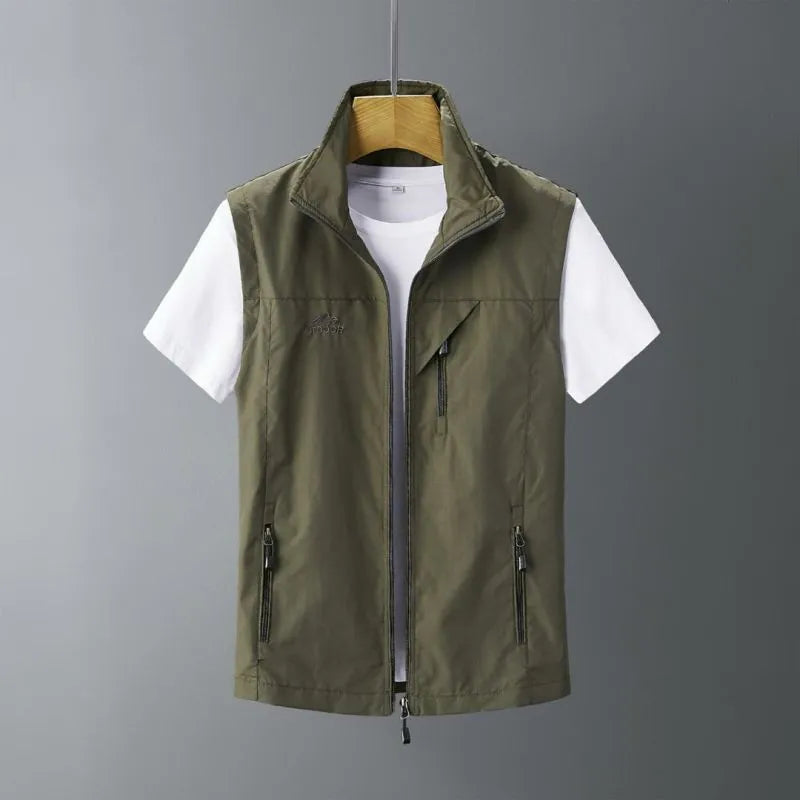 Men's slim fit rabbit fur waistcoat with an attached hood in army green colour.