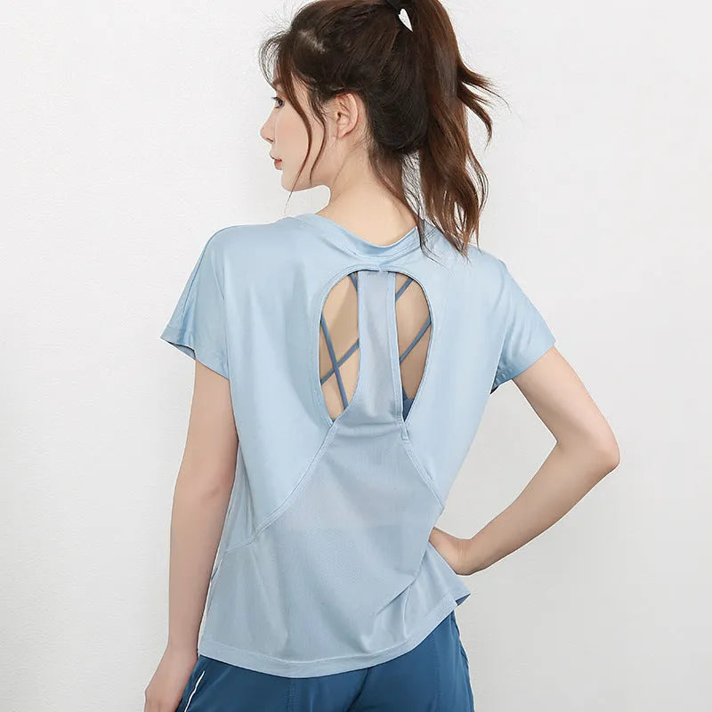 Women's short sleeve polyester sports t-shirt for running fitness cycling in multiple colours