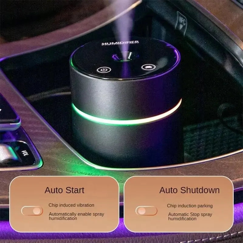 Black aluminium car humidifier diffuser with USB cable and 260ml water capacity