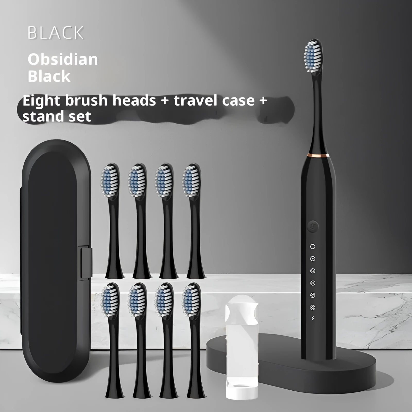 Rechargeable soft-bristle electric toothbrush with magnetic motor, USB charging, sterilization, and 8 brush heads in travel box